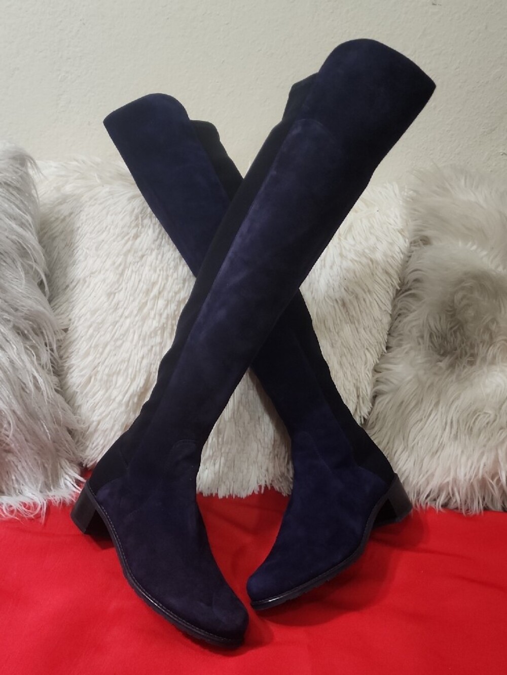 Stuart Weitzman Over-the-Knee Suede Boots in Navy and Black
